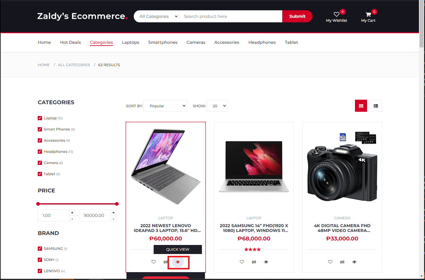 product detail quick page